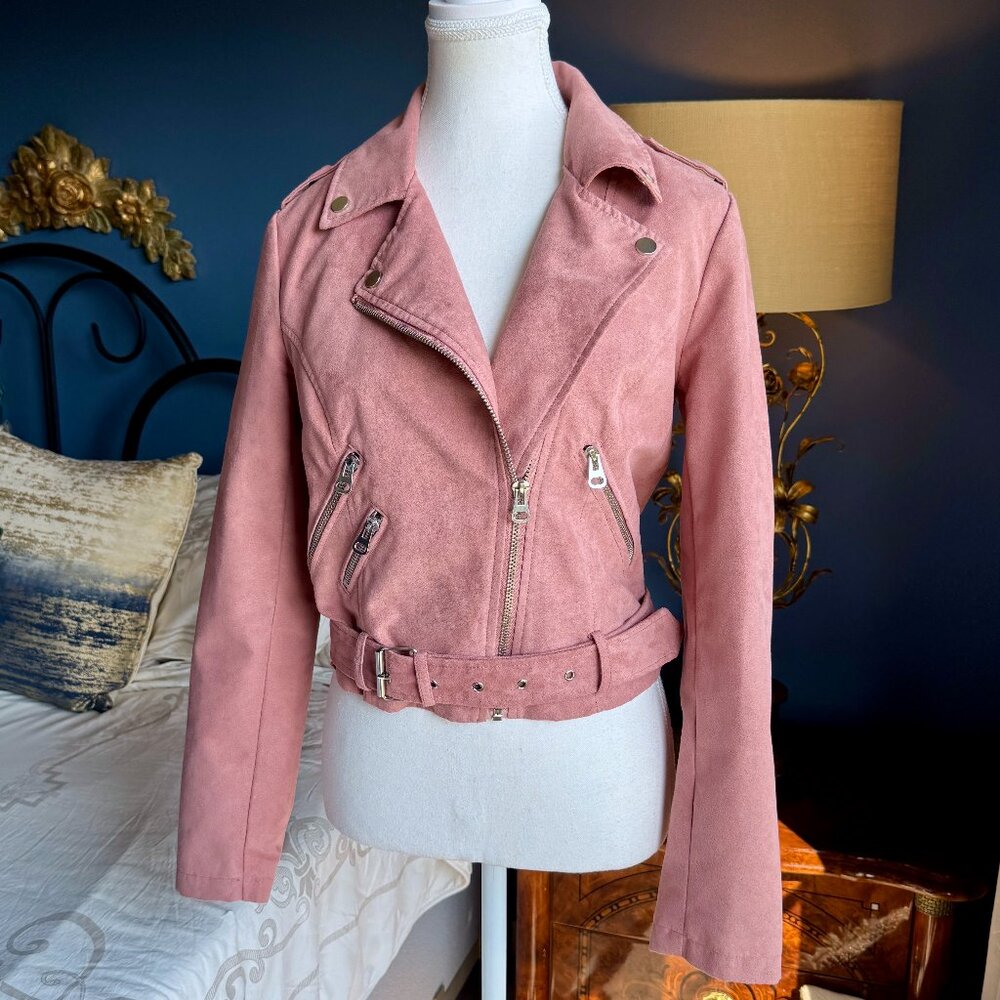 Dusty Rose Pink Vegan Suede Biker Jacket